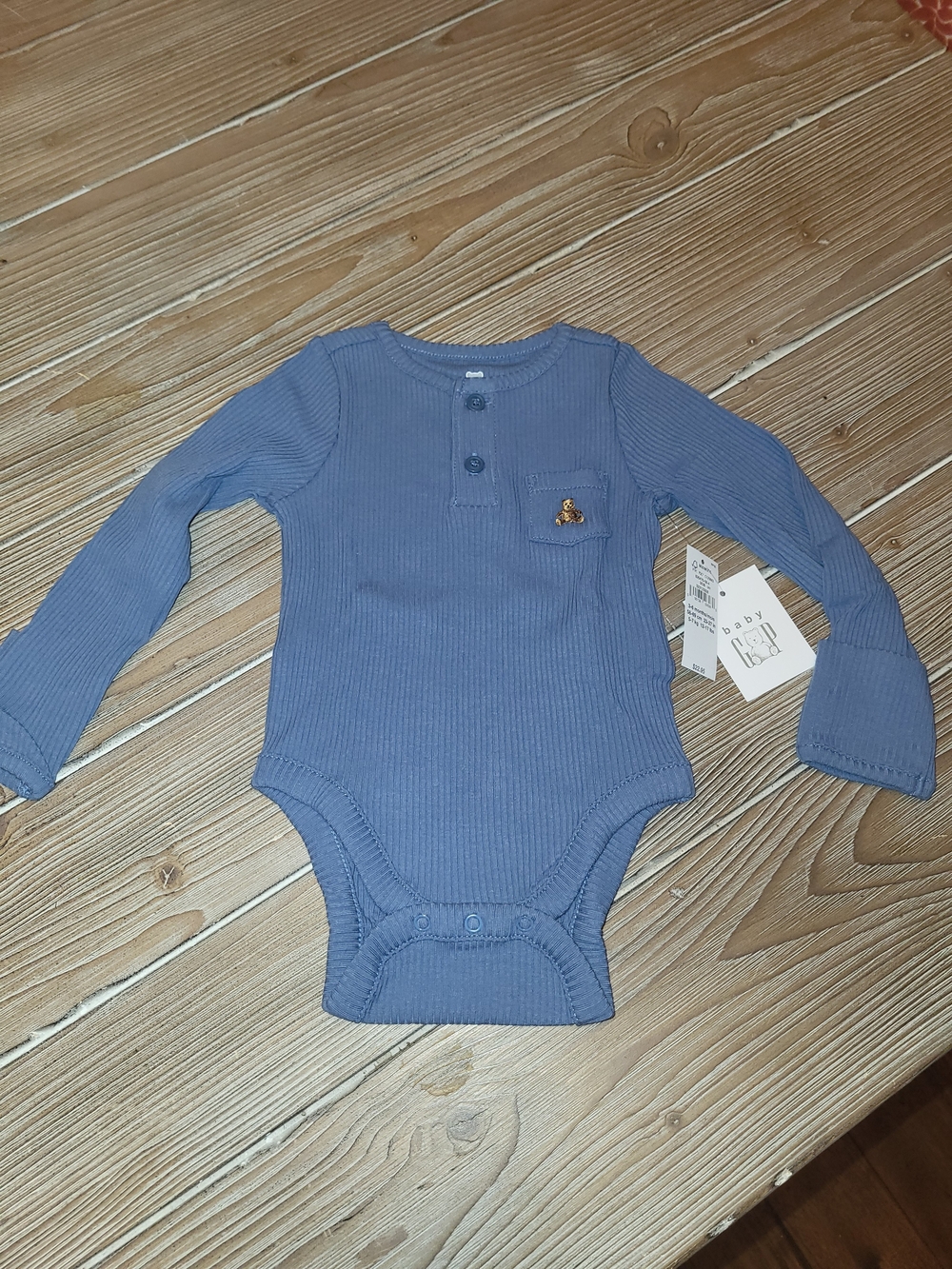 Baby GAP Long-Sleeve Ribbed One-Piece in Dusty Blue 3-6 Months